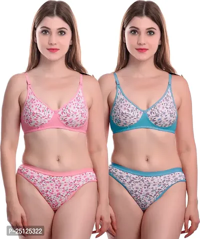 Stylish Multicoloured  Bra And Panty Set For Women Pack Of 2-thumb0