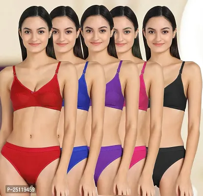 Stylish Multicoloured  Bra And Panty Set For Women Pack of 5-thumb0