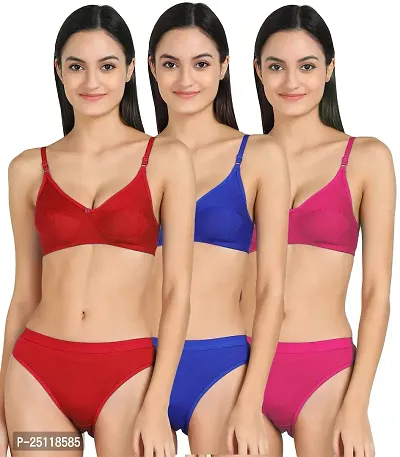 Stylish Multicoloured  Bra And Panty Set For Women Pack Of 3-thumb0