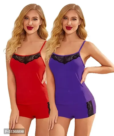 Women Red,Purple Designed Babydoll Sexy Lingerie Set Honeymoon Nighty Anniversary Night Dress-thumb0