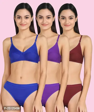 Stylish Multicoloured  Bra And Panty Set For Women Pack Of 3-thumb0