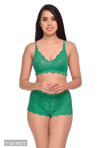 Stylish Green  Bra And Panty Set For Women-thumb0