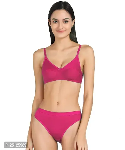 Stylish Pink  Bra And Panty Set For Women