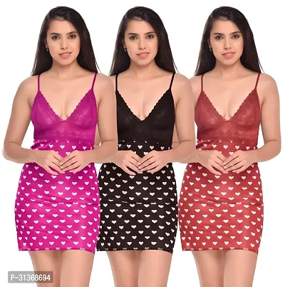 Women Pink,Black,Maroon Designed Babydoll Sexy Lingerie Set Honeymoon Nighty Anniversary Night Dress-thumb0