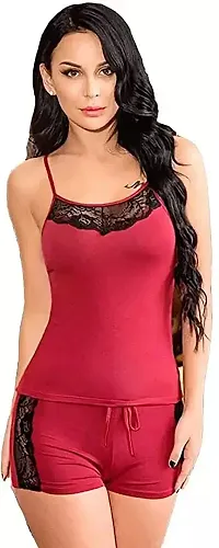 Women Maroon,Black Designed Babydoll Sexy Lingerie Set Honeymoon Nighty Anniversary Night Dress-thumb1