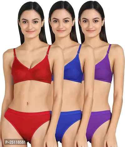 Stylish Multicoloured  Bra And Panty Set For Women Pack Of 3-thumb0