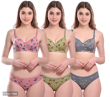 Stylish Multicoloured  Bra And Panty Set For Women Pack Of 3-thumb0