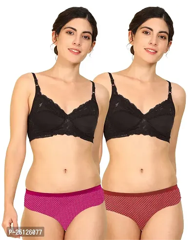 Stylish Multicoloured  Bra And Panty Set For Women Pack Of 2-thumb0