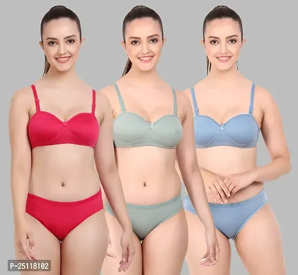 Stylish Multicoloured  Bra And Panty Set For Women Pack Of 3-thumb0