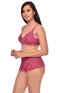 Women Net Bra Panty Set for Lingerie Set Pack of 2  Color : Pink,Black-thumb3