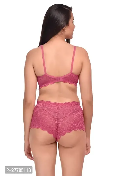 Women Net Bra Panty Set for Lingerie Set Pack of 1  Color : Pink-thumb4