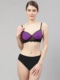 CUPSIN-Women Purple Cotton Bra Panty Set|Lingerie Set|Honeymoon Night Dress Wedding|Valentine Beautiful Gift for Girl|Bra Panty Set for Women with Sexy|Bra Panty Set for Women-thumb1