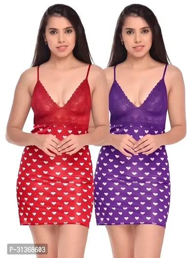 Women Red,Purple Designed Babydoll Sexy Lingerie Set Honeymoon Nighty Anniversary Night Dress-thumb0