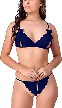 Women Cotton Bra Panty Set for Lingerie Set Pack of 2  Color : Blue,Pink-thumb1