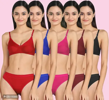 Stylish Multicoloured  Bra And Panty Set For Women Pack of 5-thumb0