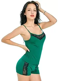 Women Green Designed Babydoll Sexy Lingerie Set Honeymoon Nighty Anniversary Night Dress-thumb1