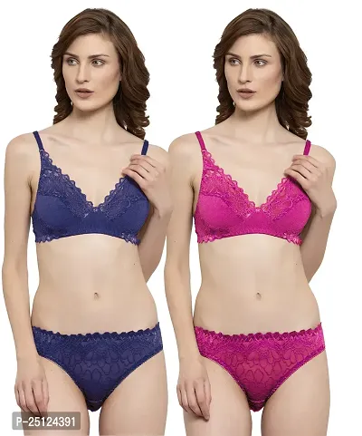 Stylish Multicoloured  Bra And Panty Set For Women Pack Of 2-thumb0