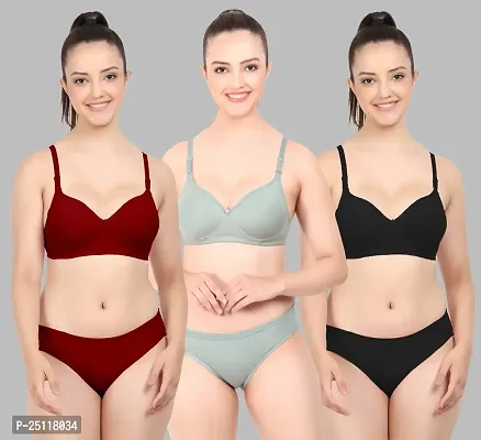 Stylish Multicoloured  Bra And Panty Set For Women Pack Of 3-thumb0