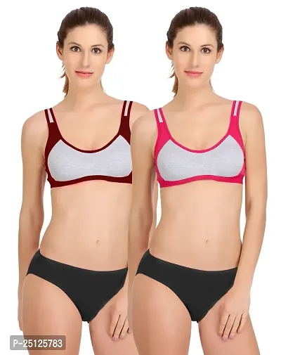 Stylish Multicoloured  Bra And Panty Set For Women Pack Of 2-thumb0