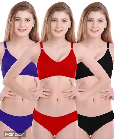 Stylish Multicoloured  Bra And Panty Set For Women Pack Of 3-thumb0