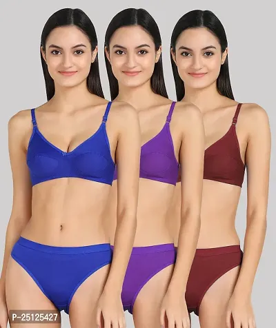 Stylish Multicoloured  Bra And Panty Set For Women Pack Of 3-thumb0