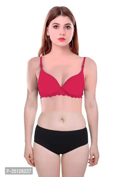 Stylish Pink  Bra And Panty Set For Women-thumb0