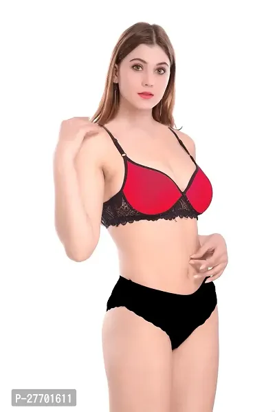 Women Cotton Bra Panty Set for Lingerie Set Pack of 1  Color : Red-thumb2