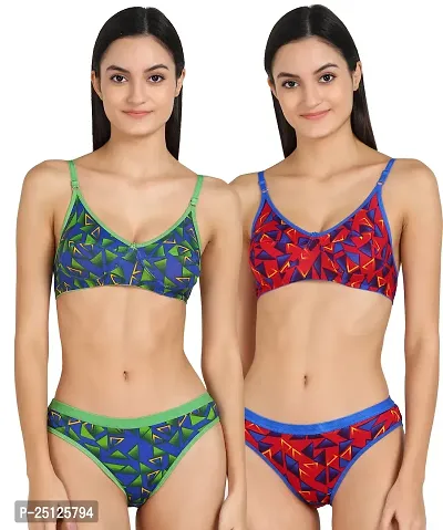 Stylish Multicoloured  Bra And Panty Set For Women Pack Of 2-thumb0