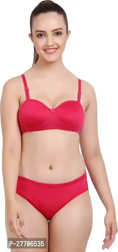 Women Cotton Bra Panty Set for Lingerie Set Pack of 1  Color : Red-thumb0