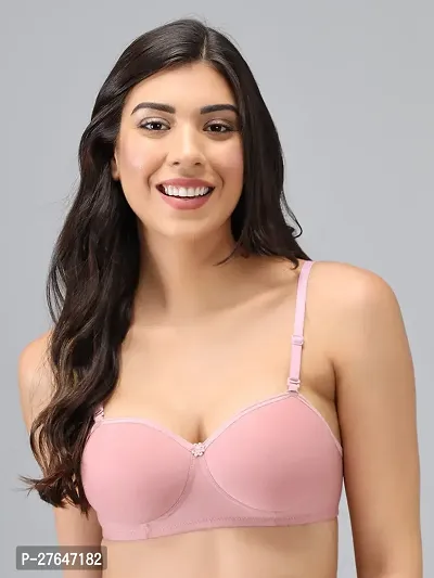 Stylish Pink Cotton Solid Bras For Women-thumb0