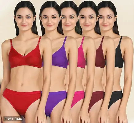 Stylish Multicoloured  Bra And Panty Set For Women Pack of 5-thumb0