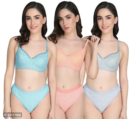 Stylish Multicoloured  Bra And Panty Set For Women Pack Of 3