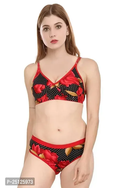 Stylish Red  Bra And Panty Set For Women