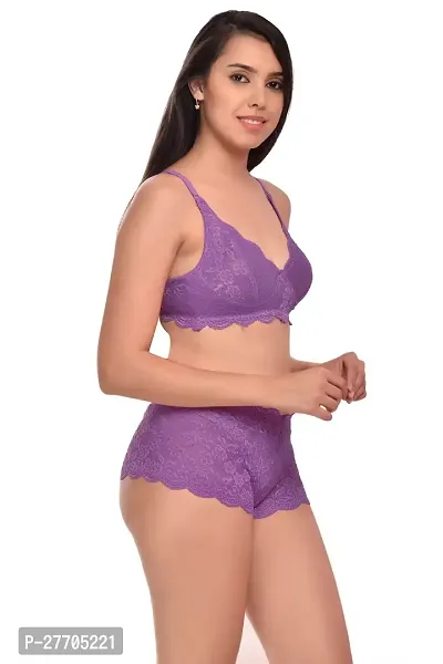 Women Net Bra Panty Set for Lingerie Set Pack of 2  Color : Purple,Yellow-thumb3