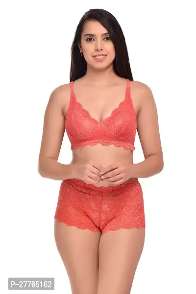 Women Net Bra Panty Set for Lingerie Set Pack of 2  Color : Red,Pink-thumb2