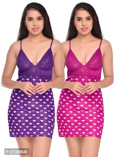 Women Purple,Pink Designed Babydoll Sexy Lingerie Set Honeymoon Nighty Anniversary Night Dress-thumb0