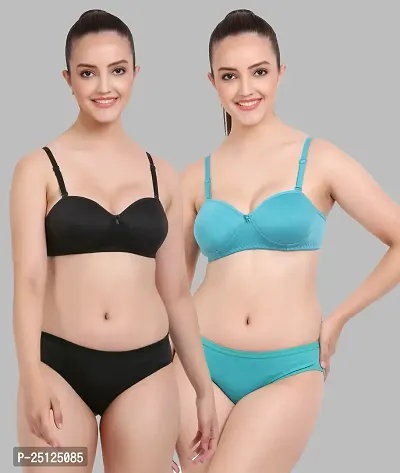 Stylish Multicoloured  Bra And Panty Set For Women Pack Of 2-thumb0