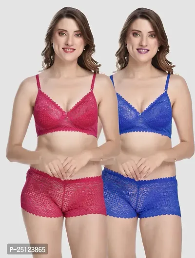 Stylish Multicoloured  Bra And Panty Set For Women Pack Of 2-thumb0