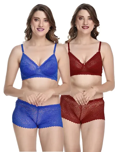 Stylish Fancy Designer Bra And Panty Set For Women Pack Of 2