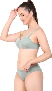 Women Cotton Bra Panty Set for Lingerie Set Pack of 1  Color : Green-thumb2