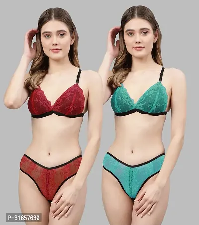 CUPSIN-Women Red,Green Net Bra Panty Set|Lingerie Set|Honeymoon Night Dress Wedding|Valentine Beautiful Gift for Girl|Bra Panty Set for Women with Sexy|Bra Panty Set for Women-thumb0