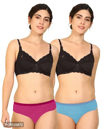 Stylish Multicoloured  Bra And Panty Set For Women Pack Of 2-thumb0