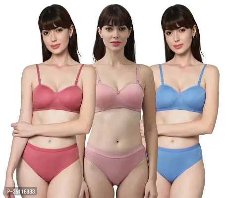 Stylish Multicoloured  Bra And Panty Set For Women Pack Of 3-thumb0