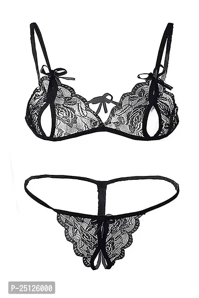 Stylish Black  Bra And Panty Set For Women