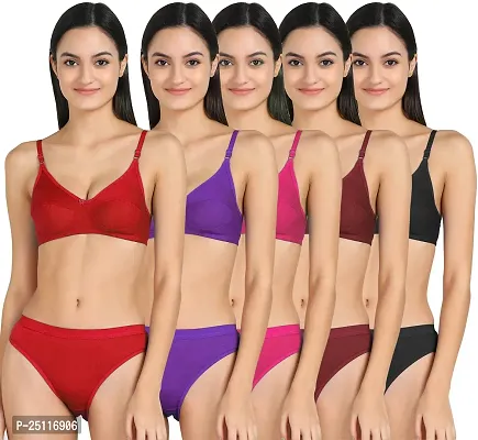 Stylish Multicoloured  Bra And Panty Set For Women Pack of 5-thumb0