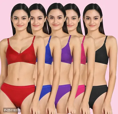 Stylish Multicoloured  Bra And Panty Set For Women Pack of 5-thumb0