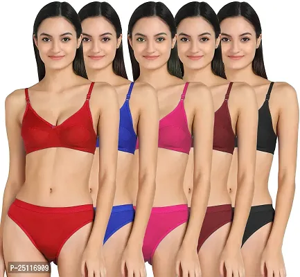 Stylish Multicoloured  Bra And Panty Set For Women Pack of 5-thumb0