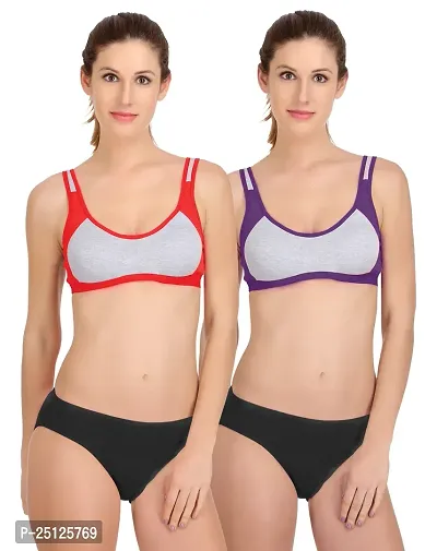 Stylish Multicoloured  Bra And Panty Set For Women Pack Of 2