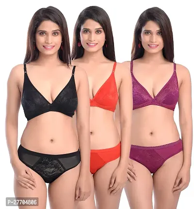 Women Cotton Bra Panty Set for Lingerie Set Pack of 3  Color : Black,Red,Maroon-thumb0