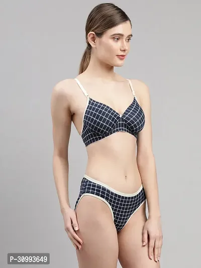 Stylish Cotton Checked Bra And Panty Set For Women-thumb2